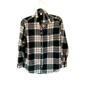 Old Navy Womens Flannel Shirt Blouse Top S Green Tartan Plaid Boyfriend Cozycore